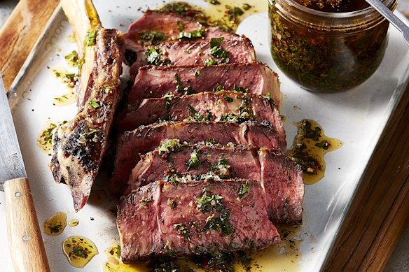 Barbecue steak with chimichurri.