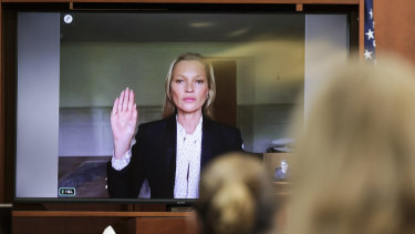 Kate Moss testifies via video link at the Fairfax County Circuit Courthouse on Wednesday.