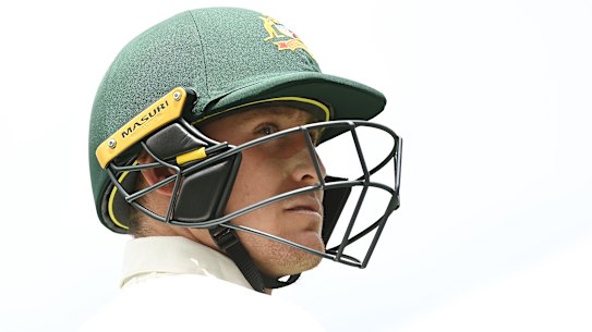 Marnus Labuschagne walks out to bat on day two. 