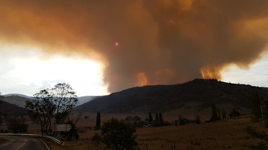 Smoke rising from the Namadgi National Park on Tuesday afternoon.