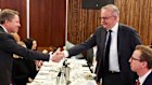 Paul Erickson and Anthony Albanese at the National Press Club on Wednesday.