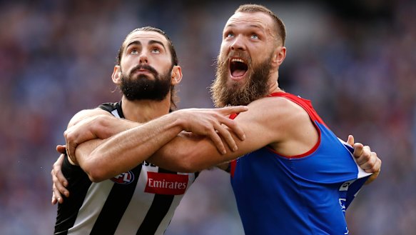 Brodie Grundy and Max Gawn went head-to-head as Collingwood and Melbourne stars.