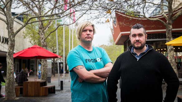 Dean Barnes of Reason ACT and Max Black of the Smashed Avocado Movement are holding a rally in Garema Place on Saturday to call for pill testing at Spilt Milk. 