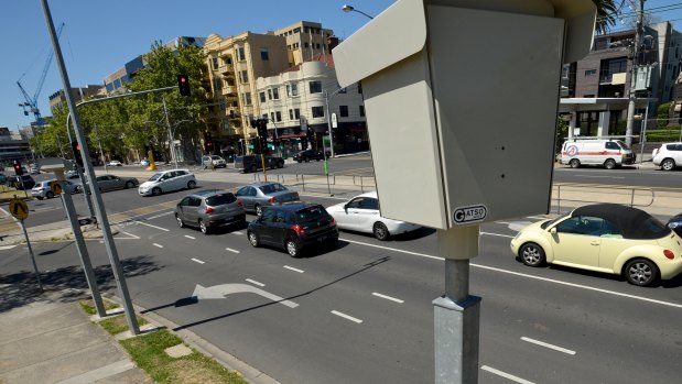 A speed camera at the intersection of Fitzroy Street and Lakeside Drive. 