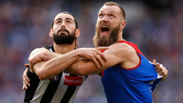 Brodie Grundy and Max Gawn went head-to-head as Collingwood and Melbourne stars.