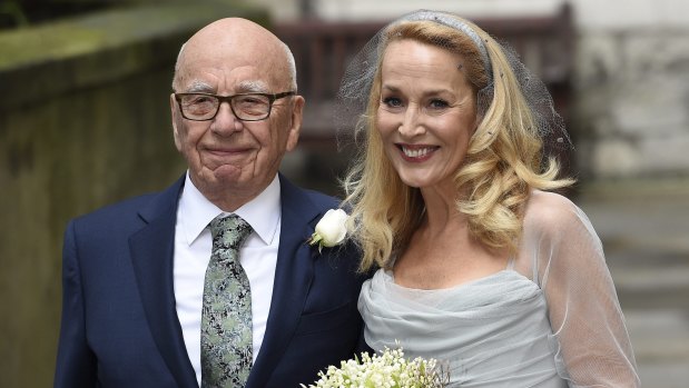 Rupert Murdoch and Jerry Hall at their wedding in London in 2016. Following their divorce Murdoch ensured his ex-wife wouldn’t disclose details of their life to the writers of HBO show Succession.