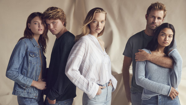 The cast of the new JAG campaign (from left): Montana Cox, Jordan Barrett, Gemma Ward, Tom Bull and Shanina Shaik.