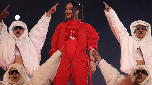 Rihanna and her bump at the Super Bowl Half-Time Show.