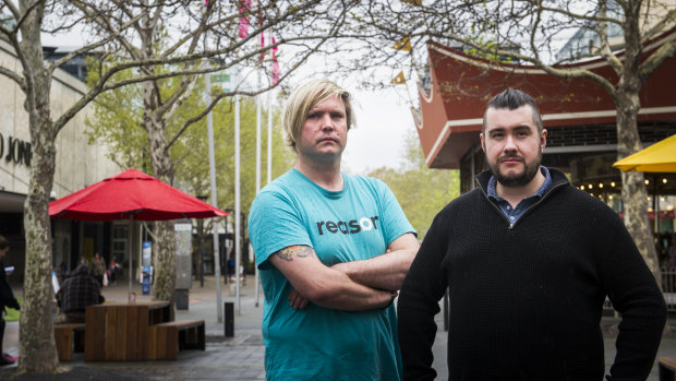 Dean Barnes of Reason ACT and Max Black of the Smashed Avocado Movement are holding a rally in Garema Place on Saturday to call for pill testing at Spilt Milk. 