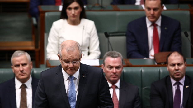 Prime Minister Scott Morrison delivers his National Apology to Victims and Survivors of Institutional Child Sexual Abuse speech in the House of Representatives at Parliament House.