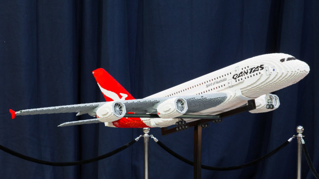 A model Airbus A380 made entirely of Lego.