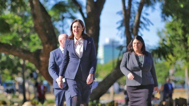 Queensland Premier Annastacia Palaszczuk arrives at Milton State School as students return to school.