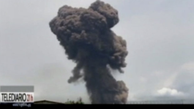 Smoke rising over the blast site at a military barracks in Bata, Equatorial Guinea.