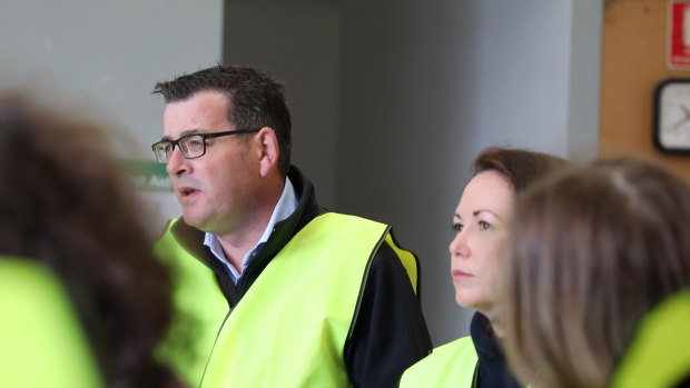 Premier Daniel Andrews in Gippsland where he announced a ban on old-growth logging on Thursday.