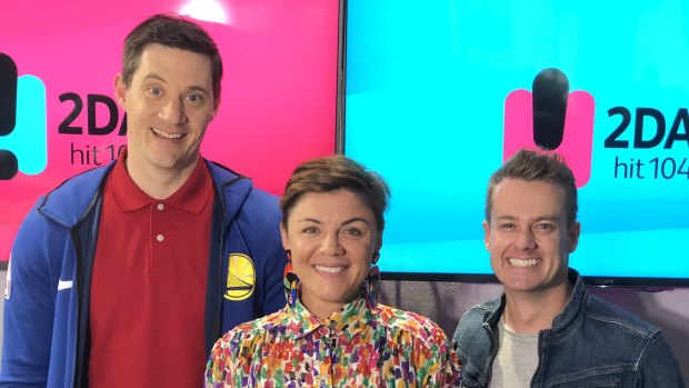 Rusciano with Ed Kavalee and Grant Denyer before she left the 2DayFM Breakfast Show.