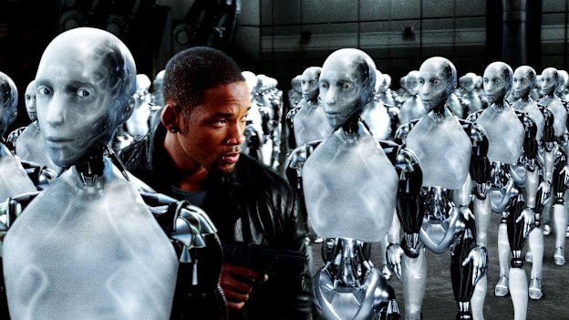 Will Smith battles another pesky AI that thinks it knows best (and a few thousand robots) in the 2004 film <i>I, Robot. 