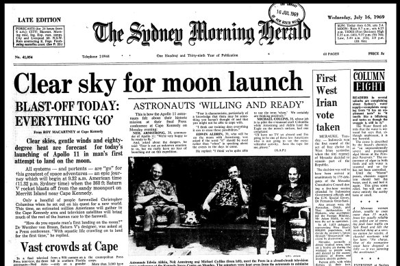Front page of the Sydney Morning Herald, July 16, 1969