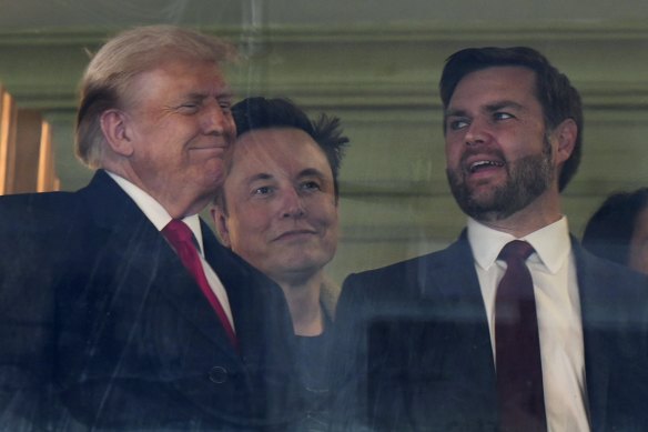 President Donald Trump, Elon Musk of the Department of Government Efficiency, and Vice President JD Vance.