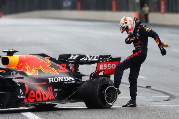 Max Verstappen was not happy after crashing out in Azerbaijan.