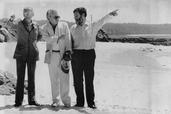 Explorer and conservationist Jacques Cousteau (left) with then environment minister Graham Richardson and then science minister Barry Jones at Jervis Bay in February 1990.