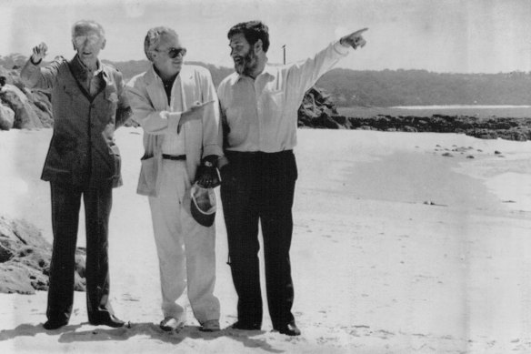 Explorer and conservationist Jacques Cousteau (left) with then environment minister Graham Richardson and then science minister Barry Jones at Jervis Bay in February 1990.