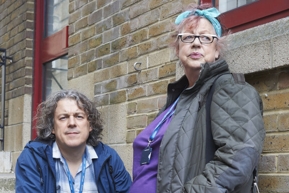 Davies with fellow comedian and friend Jo Brand in Damned. She encouraged him to seek therapy.