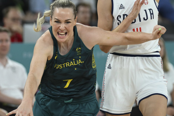 Opals captain Tess Madgen leads Australia into the Olympic semifinals in a dominant win over Serbia at Bercy Arena in Paris.