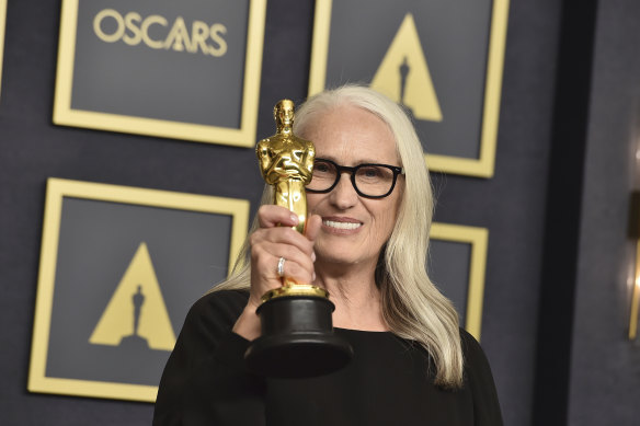 Jane Campion poses with the Oscar for best director for The Power of the Dog.