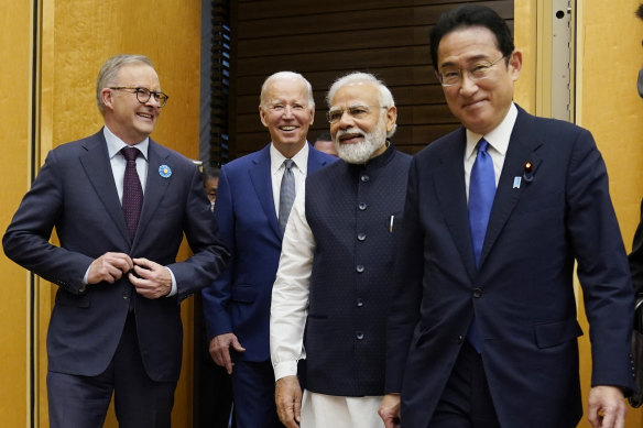 The Quad leaders, Anthony Albanese, Joe Biden, Narendra Modi and Fumio Kishida, met in Tokyo in May.