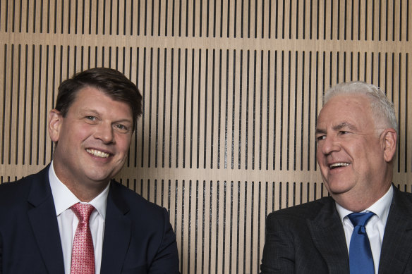 AGL chief executive Brett Redman, left, and chairman Graeme Hunt, before Redman’s sudden departure. 