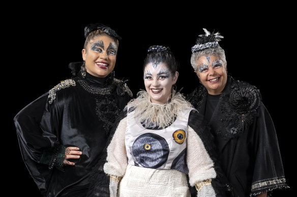 Parrwang Lifts the Sky cast members Shauntai Sherree, Rebecca Rashleigh, Deborah Cheetham Fraillon.