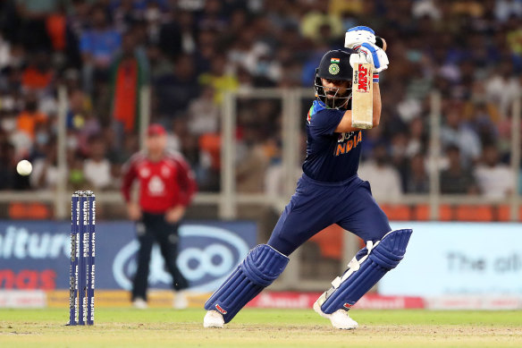 Virat Kohli plays a shot during Sunday’s T20 clash with England.