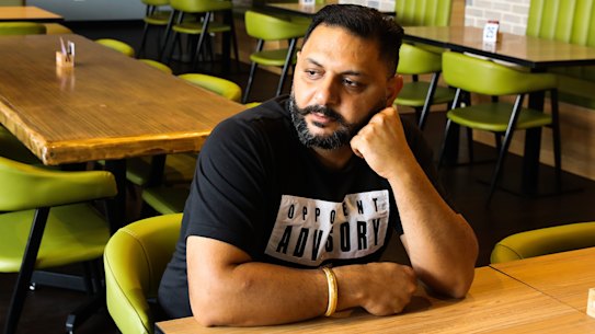 Ravinder Singh who owns various restaurants is having to close some of his restaurants due to Covid, staff shortages and lack of customers. Pictured at his two restaurants in Penrith Sehaj Indain food and sweets and SQ Grill Bar.  