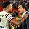 Spencer Leniu and Johnathan Thurston on Friday night.