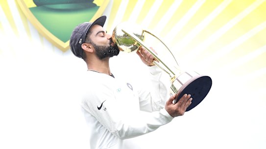 Virat Kohli with the Border-Gavaskar trophy after India's last, successful tour of Australia.