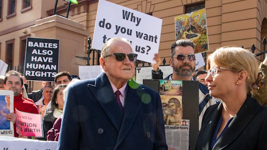 Fred Nile joins an anti-abortion rally outside state Parliament House.