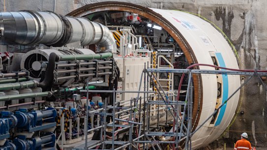 Wendy, one of two tunnel boring machines at Chatswood, starts tunnelling south towards Blues Point.
