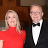 Prime Minister Anthony Albanese Jodie Haydon arrive at the Midwinter Ball in August.