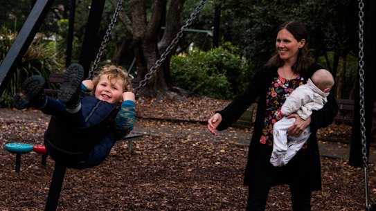 Rosa Brown with her three-year old son who is in childcare and three-month old baby boy.