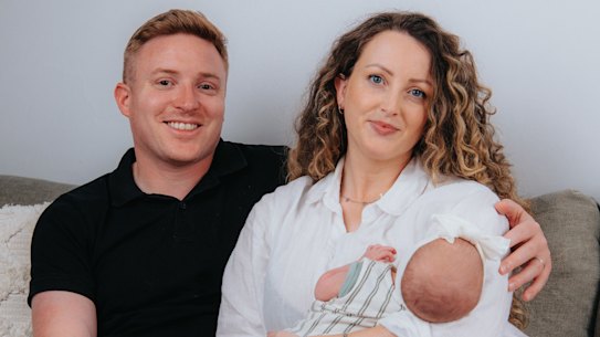 Rona Mallinson and Sam Tomkinson, with their four-week-old daughter, Pippa, who was born at Rona’s parents’ home. 