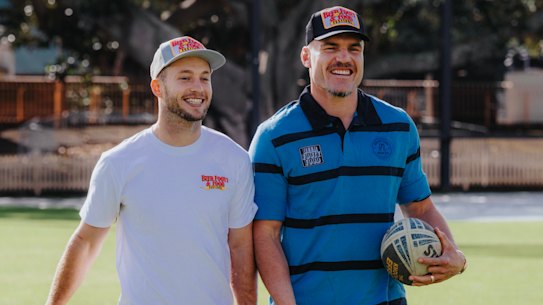 Sam Walker and Angus Crichton launch the Beer, Footy, Food Festival at North Sydney Oval.