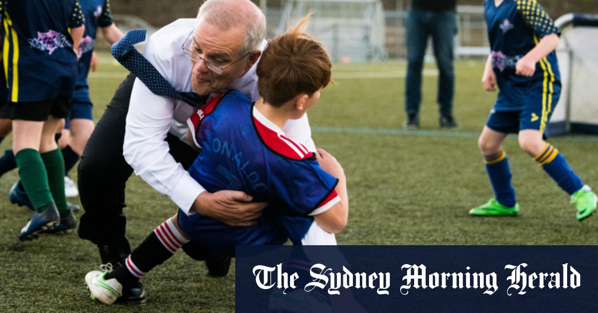 Scott Morrison shoulder-charges child at Tasmania soccer event