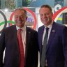 Lord Mayor Adrian Schrinner (right)  with Andrew Liveris, president of the Brisbane Organising Committee for the 2032 Olympic Games.