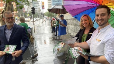 Greens senator Larissa Waters with Brisbane candidate Stephen Bates.