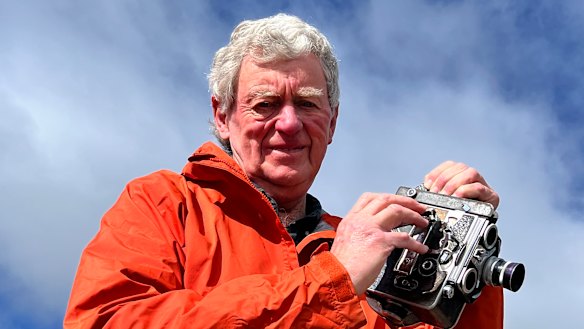 Filmmaker Michael Dillon with one of the Bolex cameras that were used on the Heard Island expedition