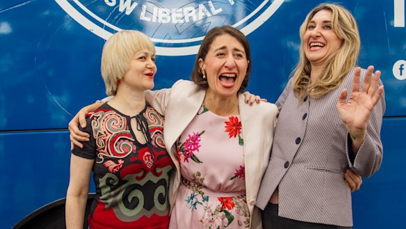 Gladys Berejiklian with her two sisters Rita and Mary in Heathcote on Friday.