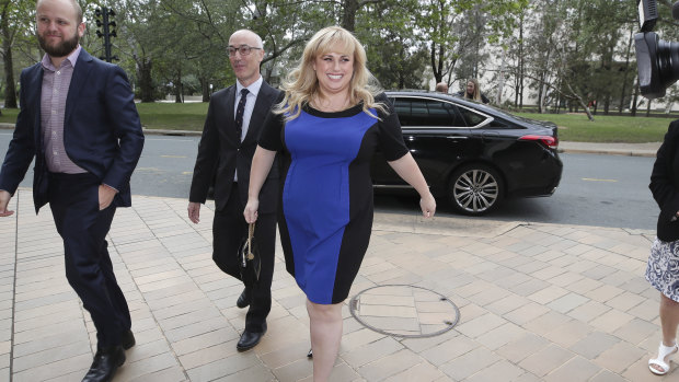 Deliberately demure ... Rebel Wilson, who sued Bauer Media for defamation, outside court in Sydney last year.