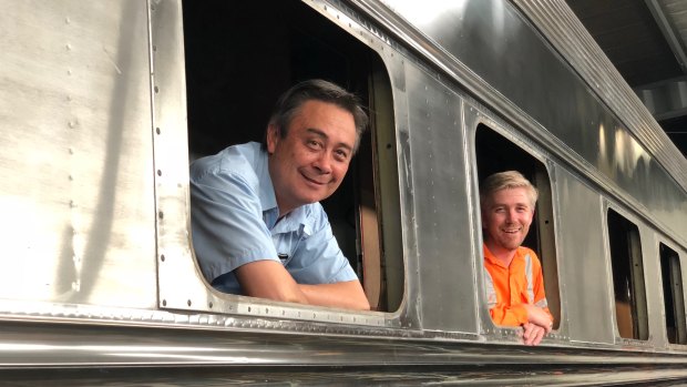 Lithgow Railway Workshop's Tim Elderton with G'Day Rail director Rodney Clancy.