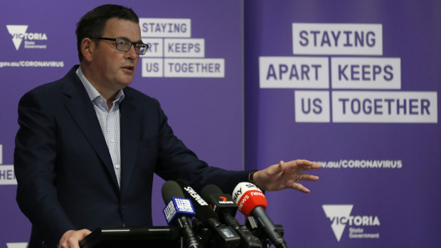 Premier Daniel Andrews during his daily briefing on Thursday.