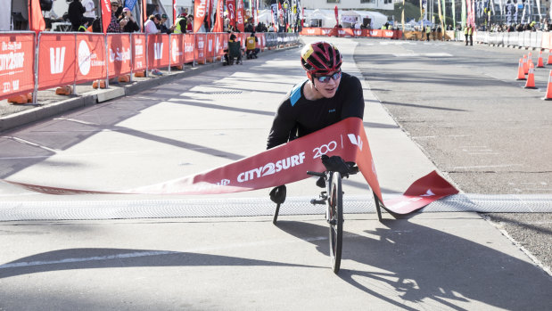 Sam Rizzo is the first male wheelchair competitor to finish the 2018 City2Surf.